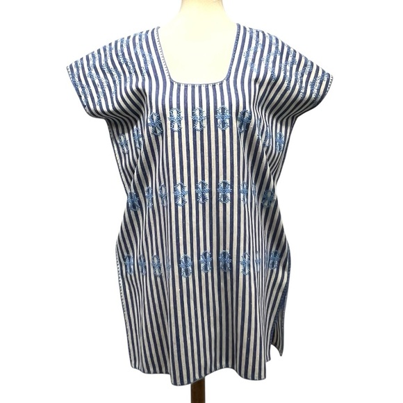 Tuckernuck Sullivan Cotton Striped Embroidered Caftan Vacation Swim Cover Up Sma - Picture 7 of 16